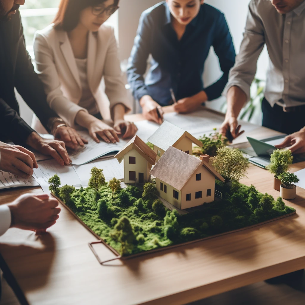 KI-generiertes Bild das ein Gebäudemodell auf einem Tisch zeigt